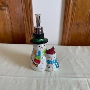 Snowman Ceramic Soap Dispenser with Glitter Perfect for Winter